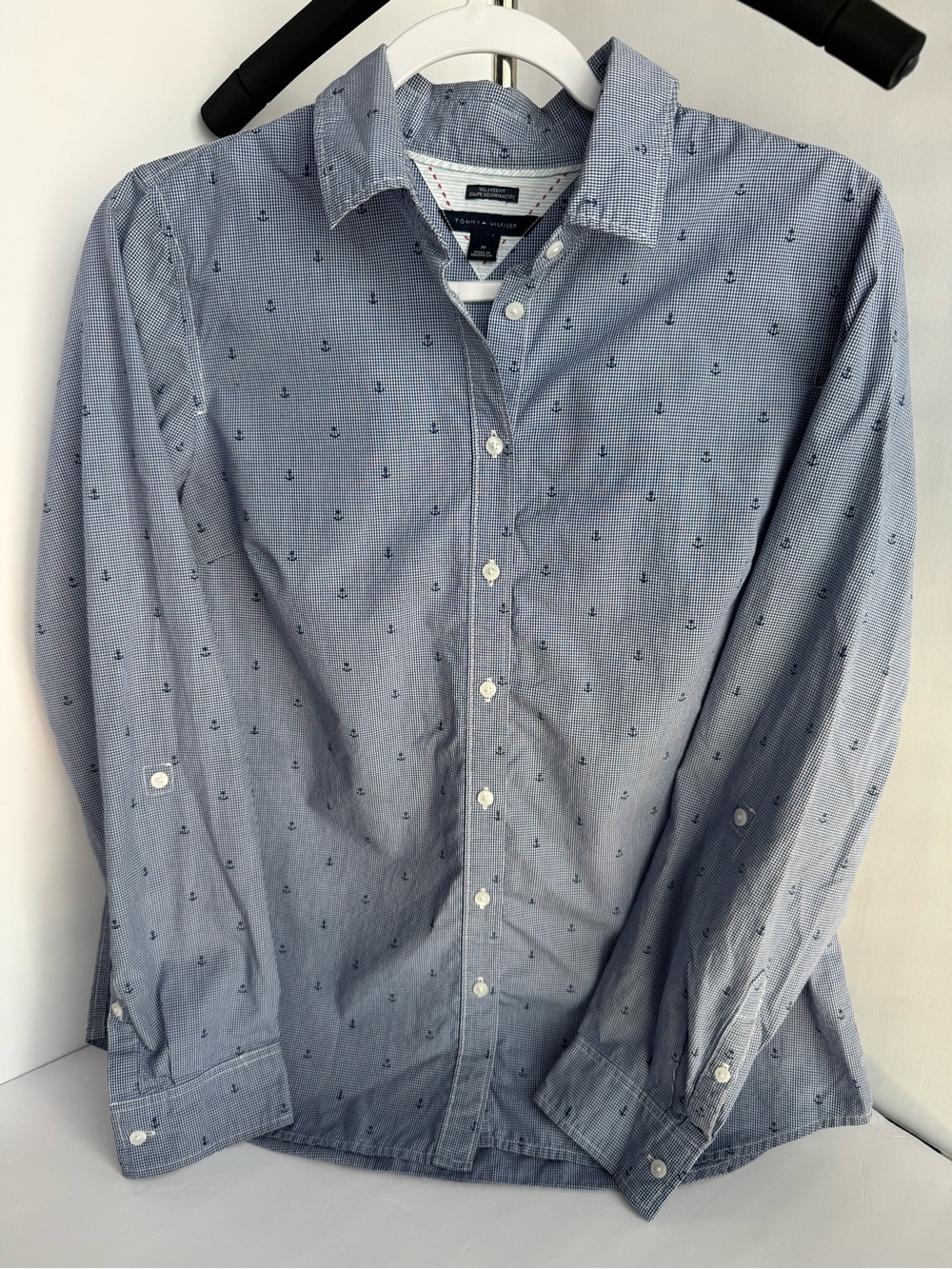 Men's Blue Anchor-Print Button-Down Shirt